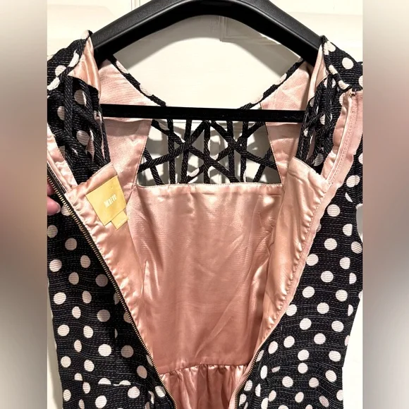 Anthropologie Maeve EUC Sz 4 Black & White Polka Dots Fit & Flare Dress (0535)